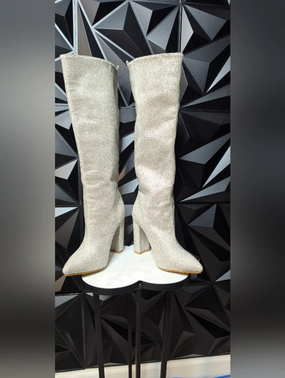 Billini Cream Rhinestone Over-the-Knee Block Heel Boots